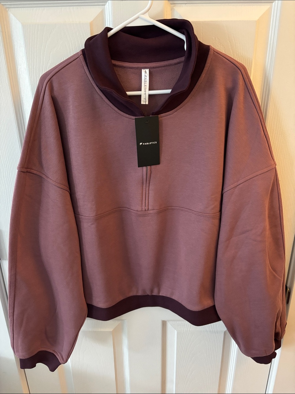 Fabletics Mauve Cropped Pullover with Plum Trim